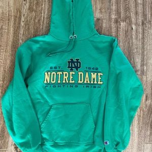 College sweatshirt hoodie; Champion; Kelly Green; size M; Notre Dame sweatshirt